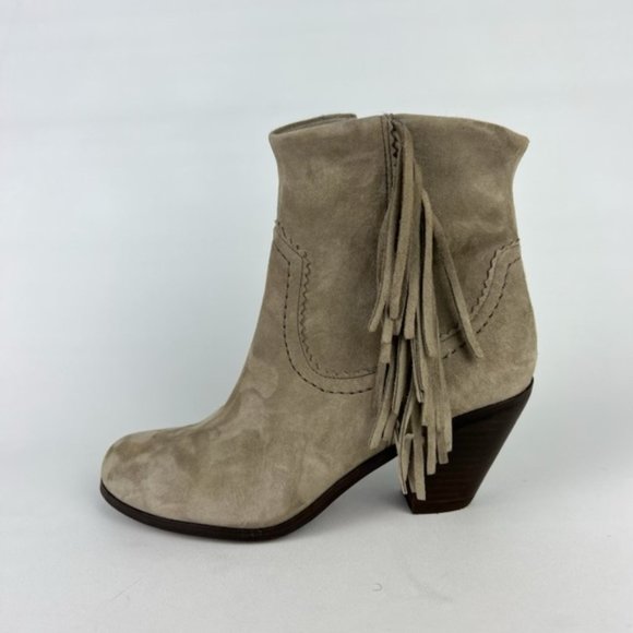 Sam Edelman Louie Taupe Fringe Suede Western Ankle Boot 6 - Picture 7 of 16